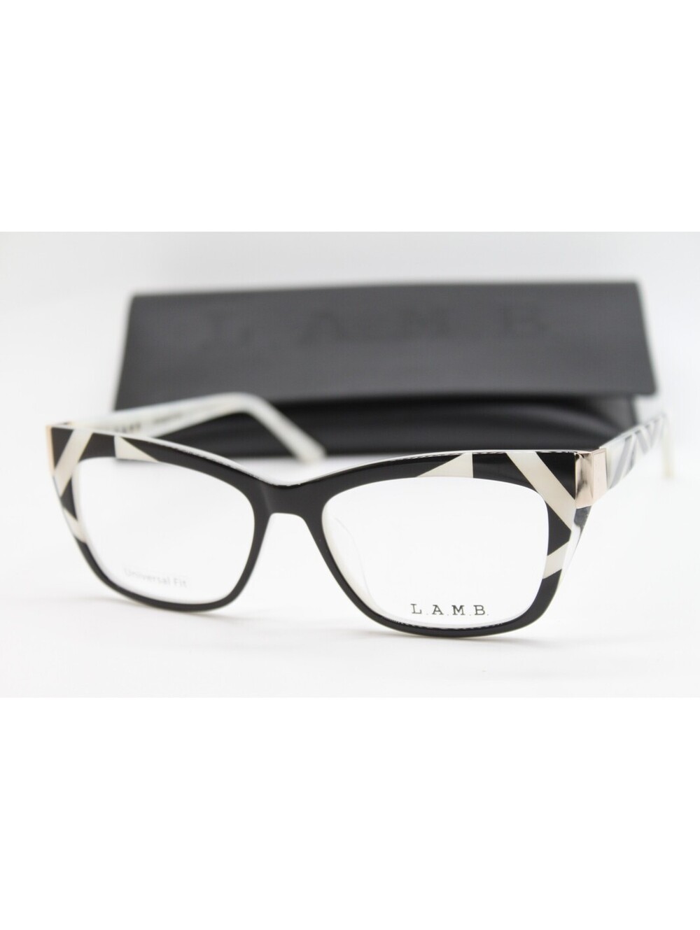 NEW L.A.M.B. LAUF113 BLK BLACK BONE GOLD AUTHENTIC EYEGLASSES W/CASE 56-17